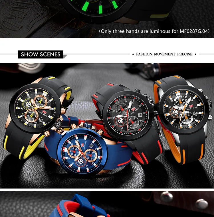 Mini Focus Sports Quartz Watch | Blue Chronograph with Silicone Band & Date Display for Men