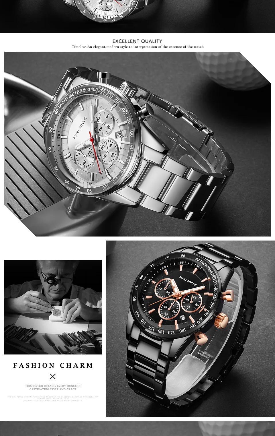 Mini Focus MF0187G Men’s Sports Chronograph Watch | Stainless Steel Wristwatch with Luminous Dial & Calendar