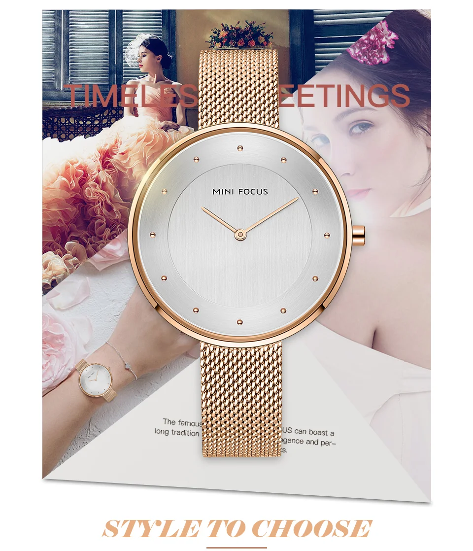 MINI FOCUS MF0179L Rose Gold Women’s Quartz Watch | Ultra Thin Mesh Strap Fashion Watch Factory OEM