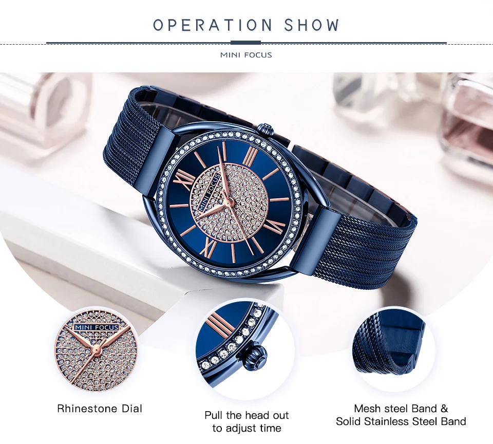 MINI FOCUS Women's Quartz Chronograph Watch Stainless Steel Band in Stock Ready