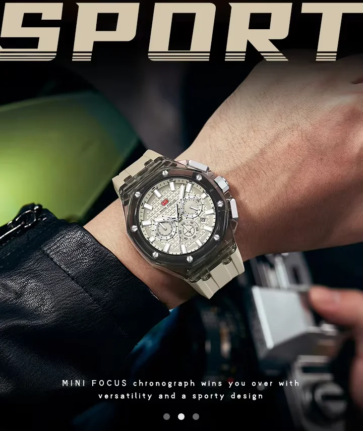 MINI FOCUS MF0616G Men's Sports Watch Cool Design, Waterproof Plastic Case, Silicone Strap Quartz Watch