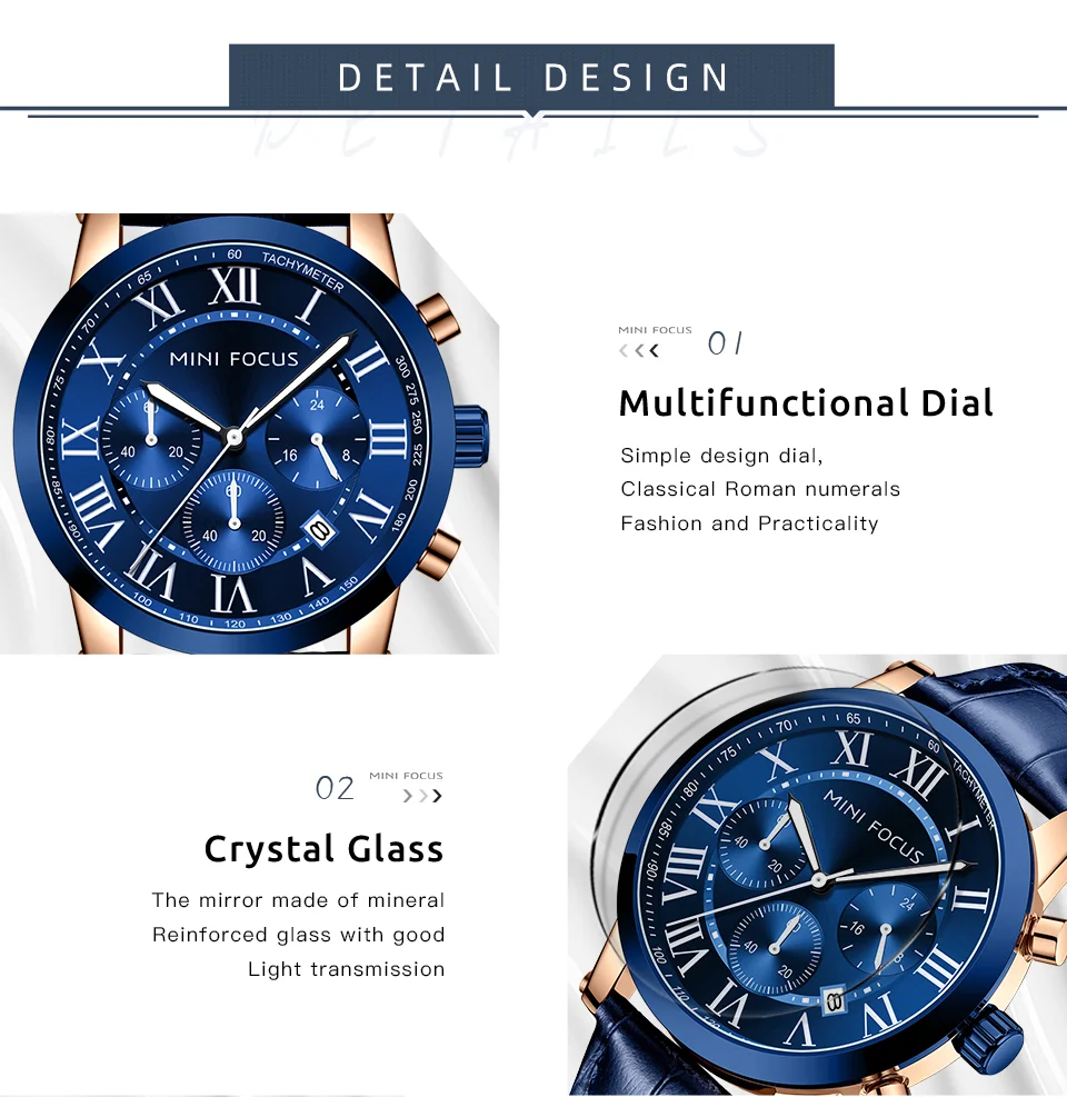 Fashion Leather Chronograph Watch for Men Classic Quartz Wristwatch by MINI FOCUS Wholesale 