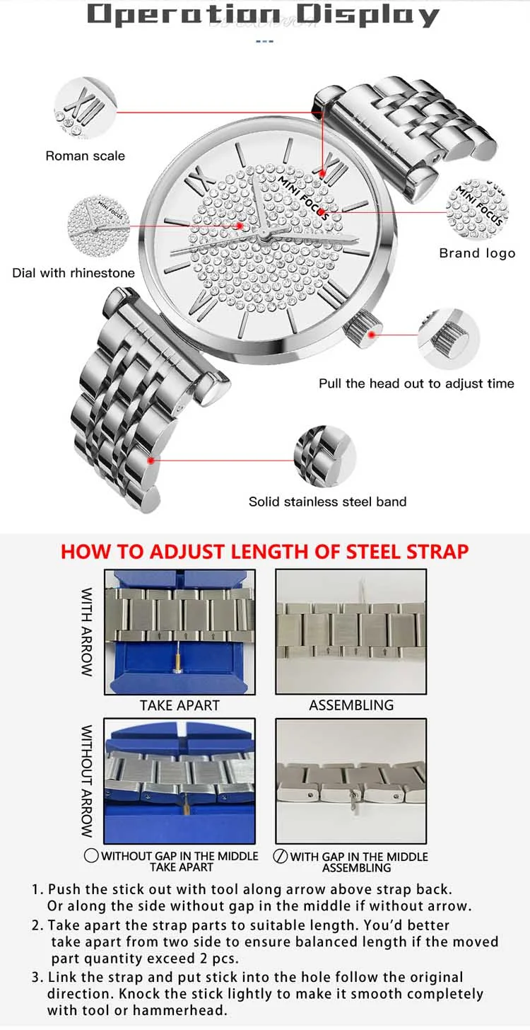 Wholesale Girls Quartz Watch with Starry Dial – Stainless Steel Luminous Watch by MINI FOCUS