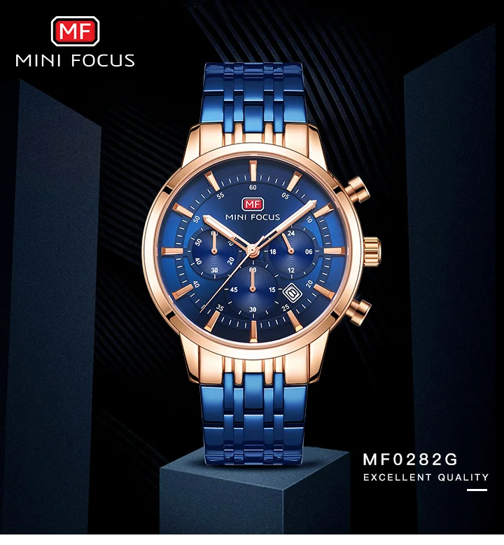 Stylish Men's Chronograph Quartz Watch with Luminous Hands | Waterproof Stainless Steel Dress Watch by Mini Focus