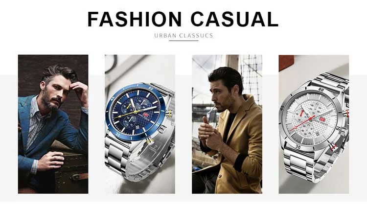 Mini Focus Blue Chronograph Watch for Men Stainless Steel Band Luxury Business Quartz Wristwatch
