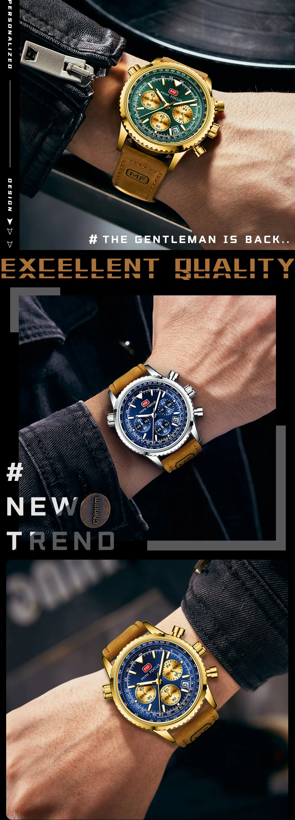 Luxury Men's Fashion Chronograph Watch with Leather Strap – Mini Focus Quartz Series