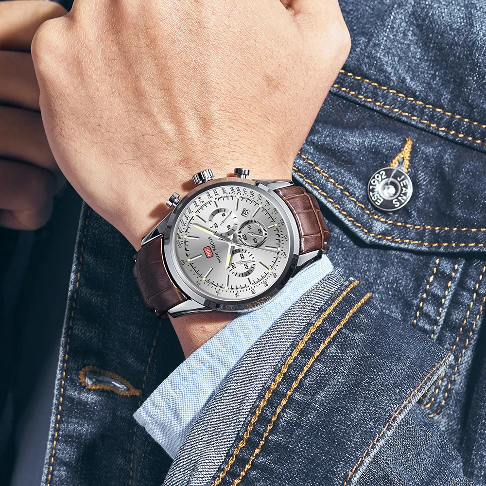 Mini Focus MF0116G Men’s Casual Quartz Watch | Waterproof Auto Date Leather Wristwatch | Factory Wholesale Custom