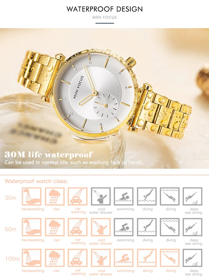 Luxury Rose Gold Women’s Business Watch – Waterproof Stainless Steel by MINI FOCUS