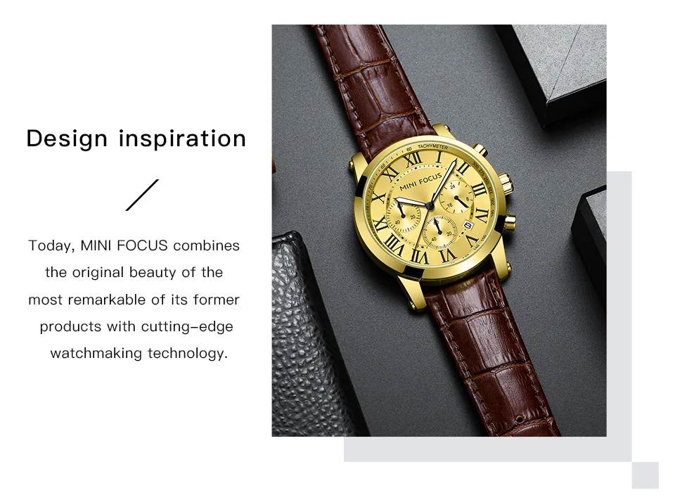 Fashion Leather Chronograph Watch for Men Classic Quartz Wristwatch by MINI FOCUS Wholesale 