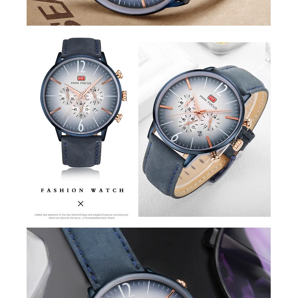 Mini Focus MF0114G Men’s Business Fashion Quartz Watch | Chronograph | Leather Strap | Factory Wholesale