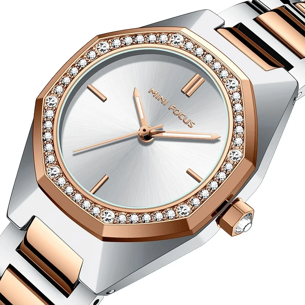 Elegant Rose Gold Women's Quartz Watch with Stainless
