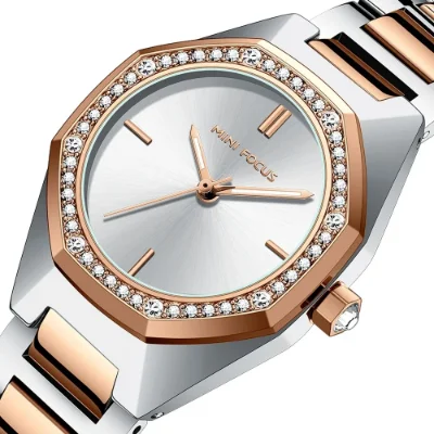 Elegant Rose Gold Women's Quartz Watch with Stainless