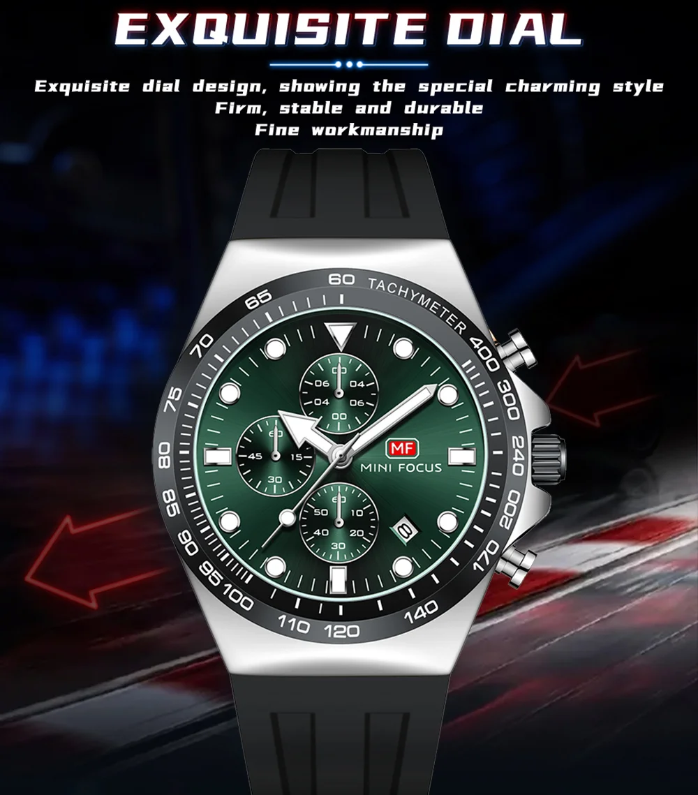 MINI FOCUS Dial Date Men’s Chronograph Sports Quartz Watch with Silicone Strap for Wholesale