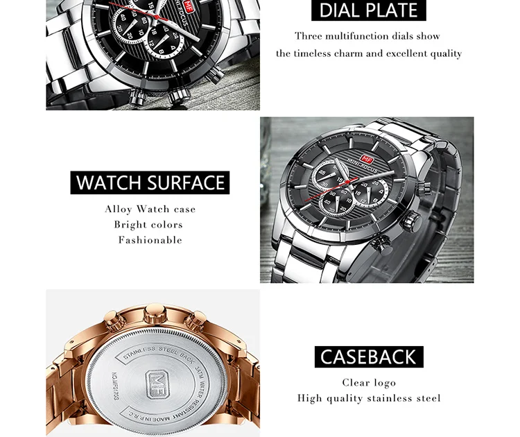 MINI FOCUS MF0170G Heavy-Duty Chronograph Quartz Watch for Men | Steel Strap OEM Supplier