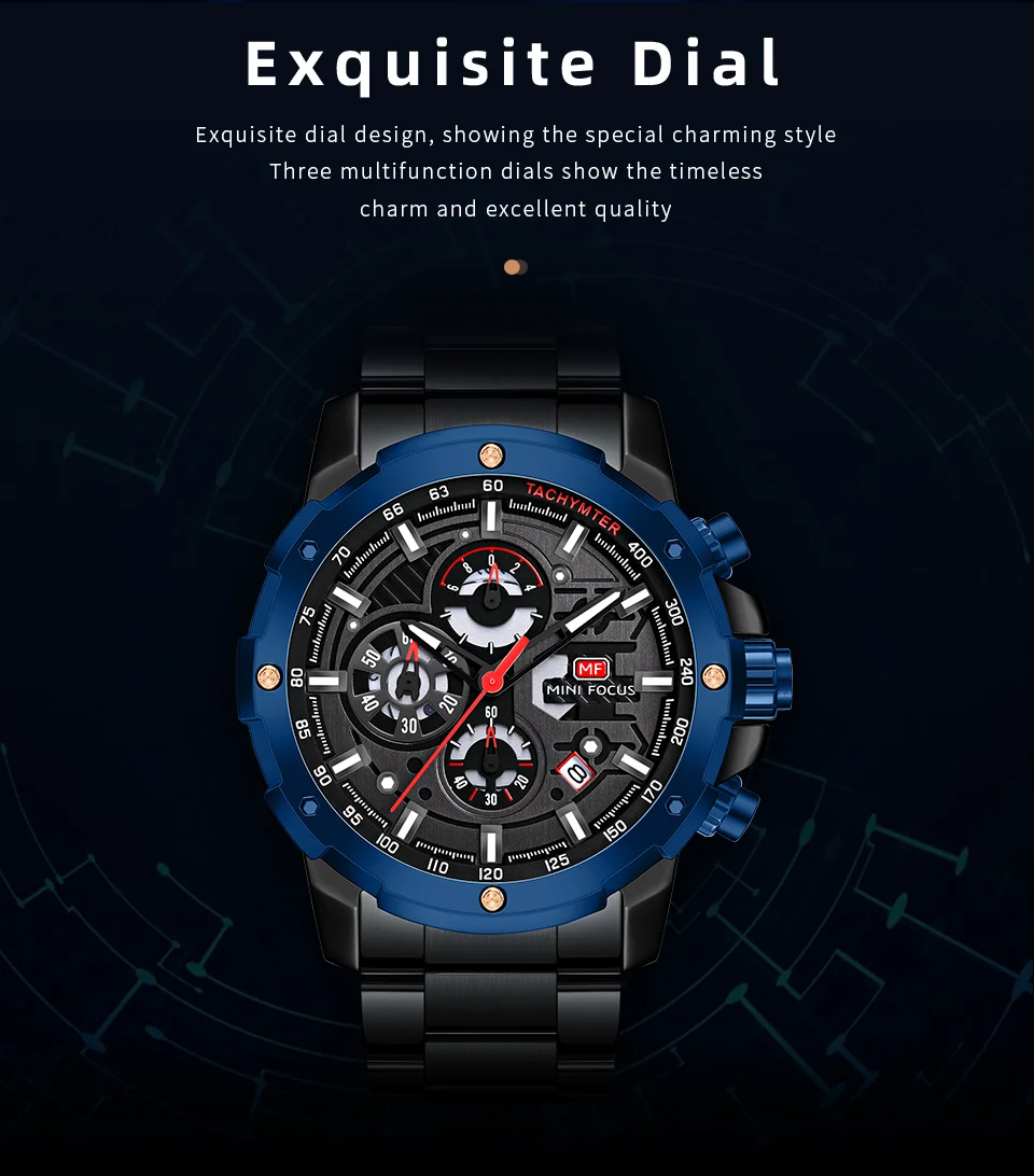 Luxury Sport Chronograph Men's Quartz Watch with Stainless Steel Band – MINI FOCUS Global Supplier