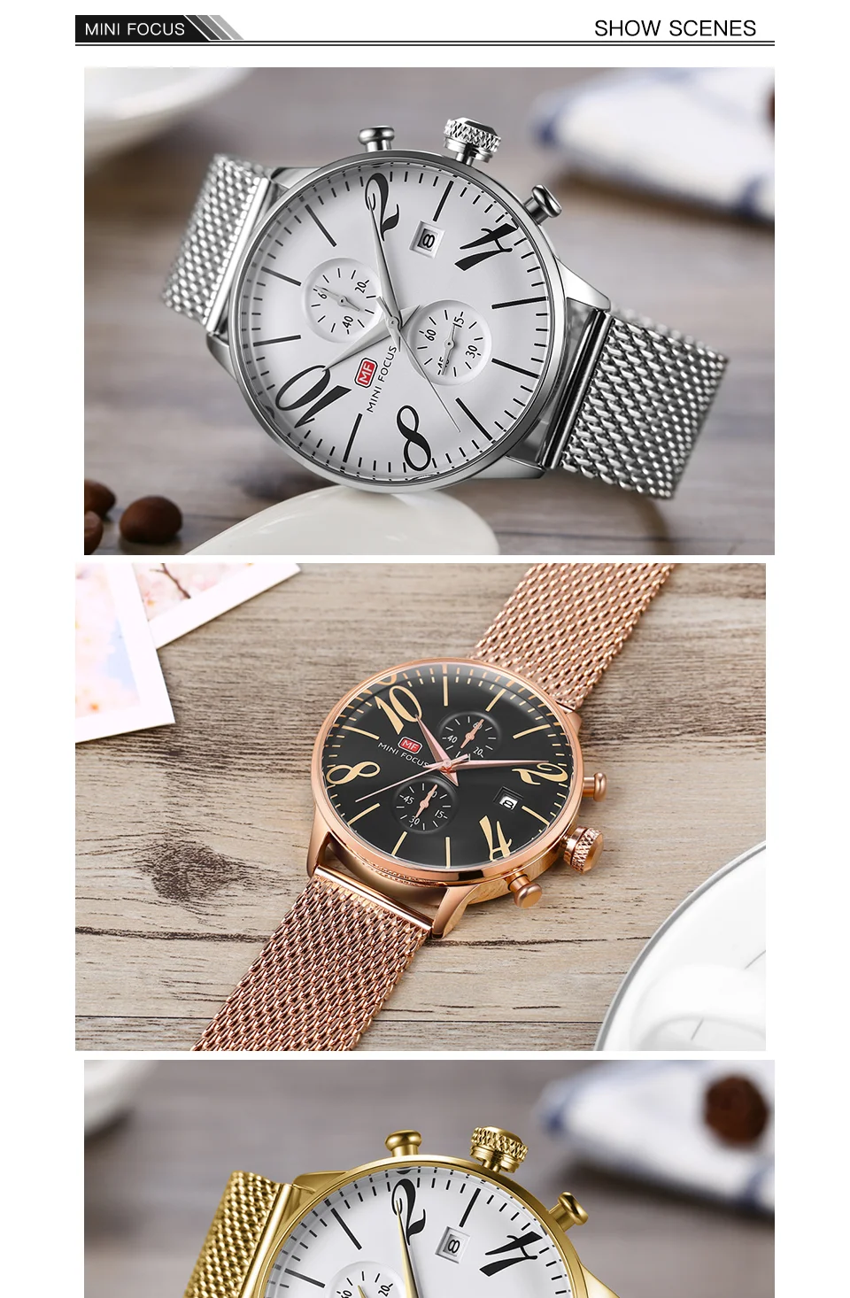 Mini Focus MF0135G Dual Time Men’s Watch | Waterproof Multi-Time Zone Quartz Watch Wholesale