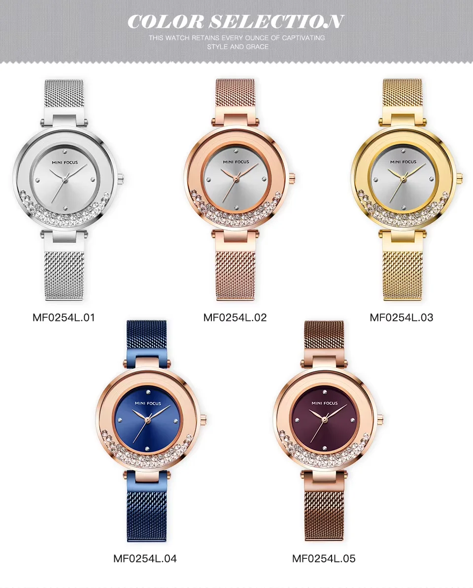 MINI FOCUS MF0254L Elegant Women’s Watch | Ultra Thin Quartz Mesh Strap Waterproof Japanese Movement for Girls
