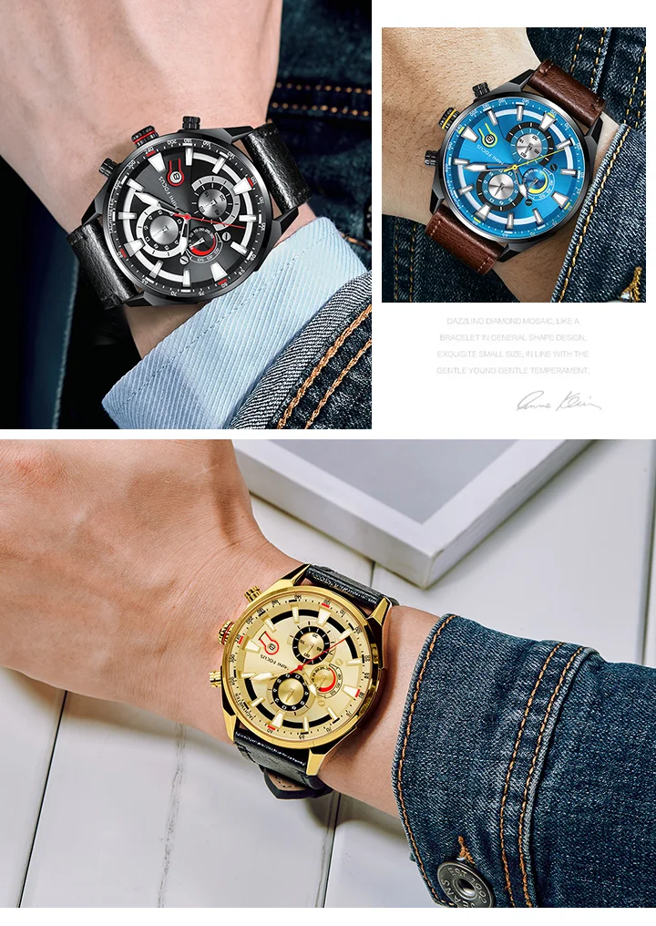 Mini Focus MF0202G Men's Business Chronograph Watch | Genuine Leather | Waterproof Quartz Factory OEM