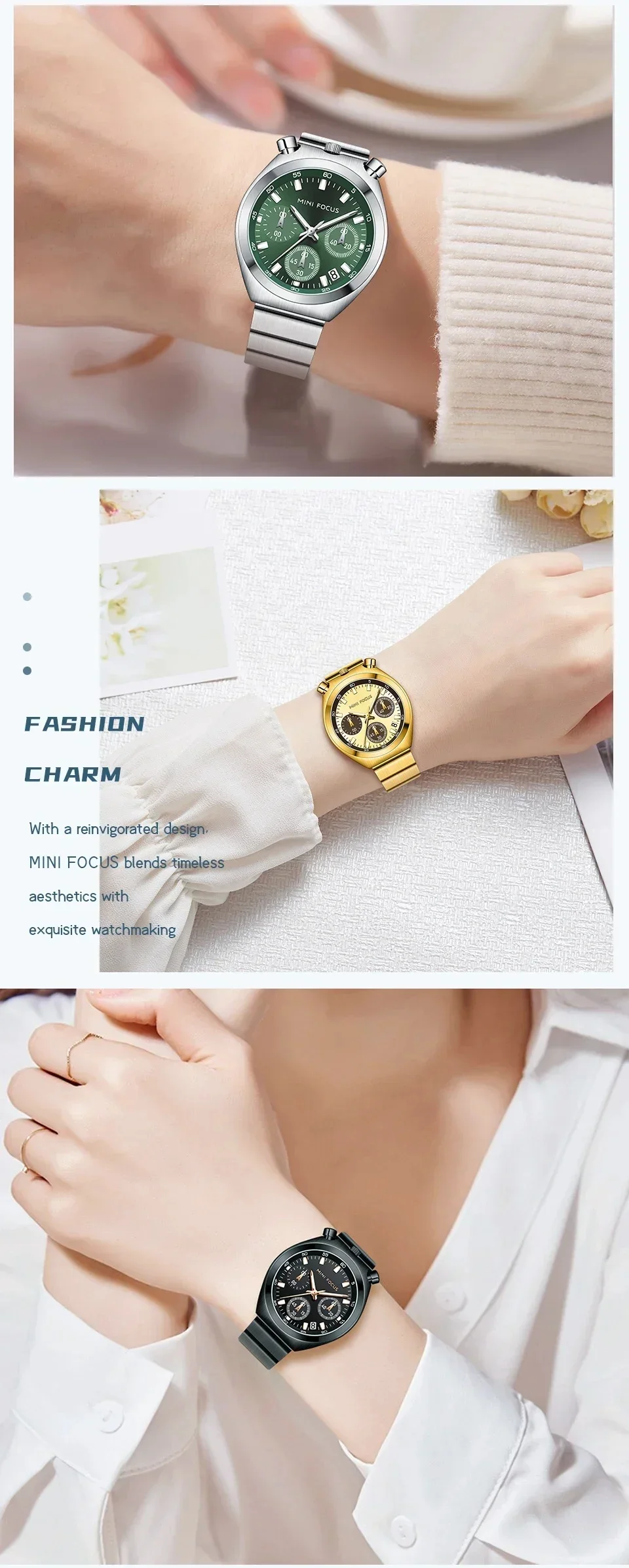 Mini Focus Fashion Wristwatch for Wholesale Elegant Women's Waterproof Quartz Watch with Stainless Steel Strap