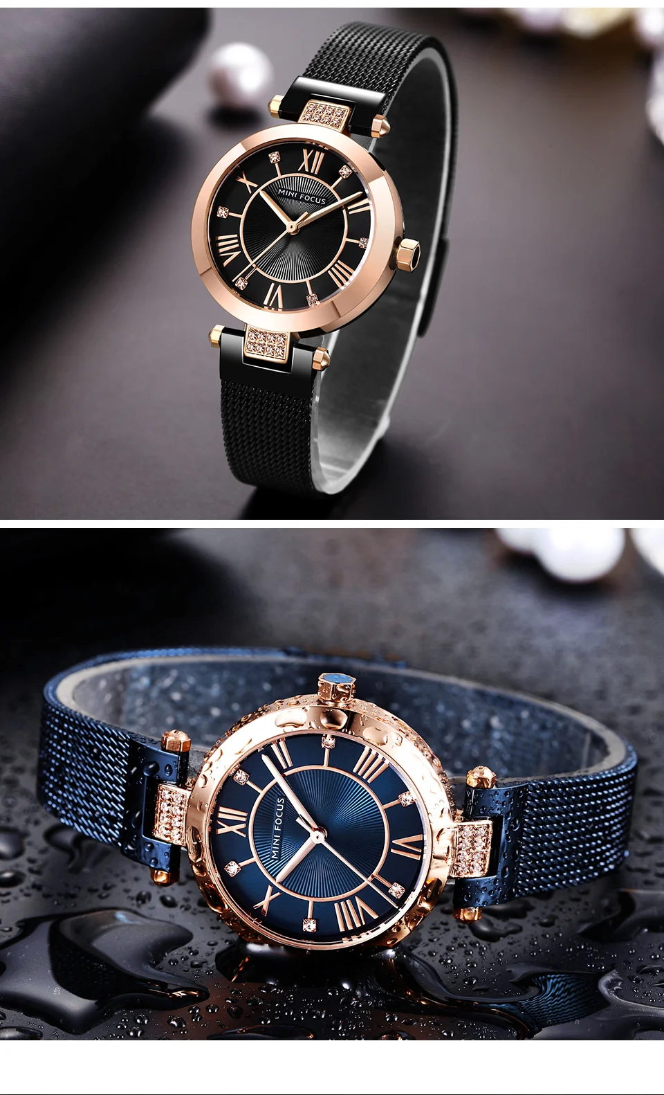 Mini Focus MF0215L Ladies Luxury Diamond Quartz Watch | Golden Mesh Strap | Waterproof Factory Wholesale