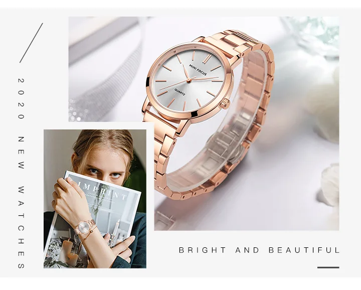 MINI FOCUS Femme Classic Elegant Watches Solid Stainless Steel Band Waterproof With Japanese Movement Women Quartz Watch