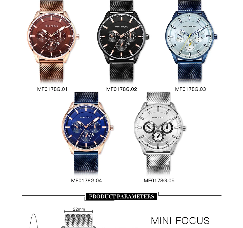 Mini Focus MF0178G Men’s Luxury Mesh Band Business Watch | Waterproof Luminous Quartz Watch Wholesale Supplier