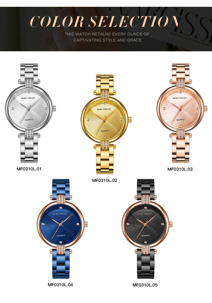 MINI FOCUS Trend Design Woman High Quality Luxury Waterproof Clock Quartz Watches with 5 ATM Male Stainless Steel Strap