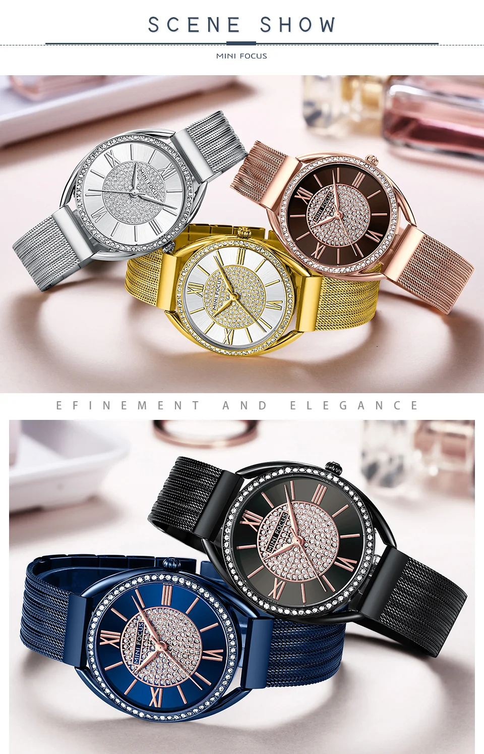 MINI FOCUS Women's Quartz Chronograph Watch Stainless Steel Band in Stock Ready