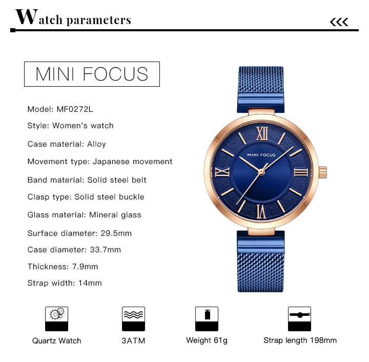 MINI FOCUS Women’s Quartz Watch | Luxury 5ATM Waterproof Sport Mesh Strap Wristwatch – Factory Wholesale