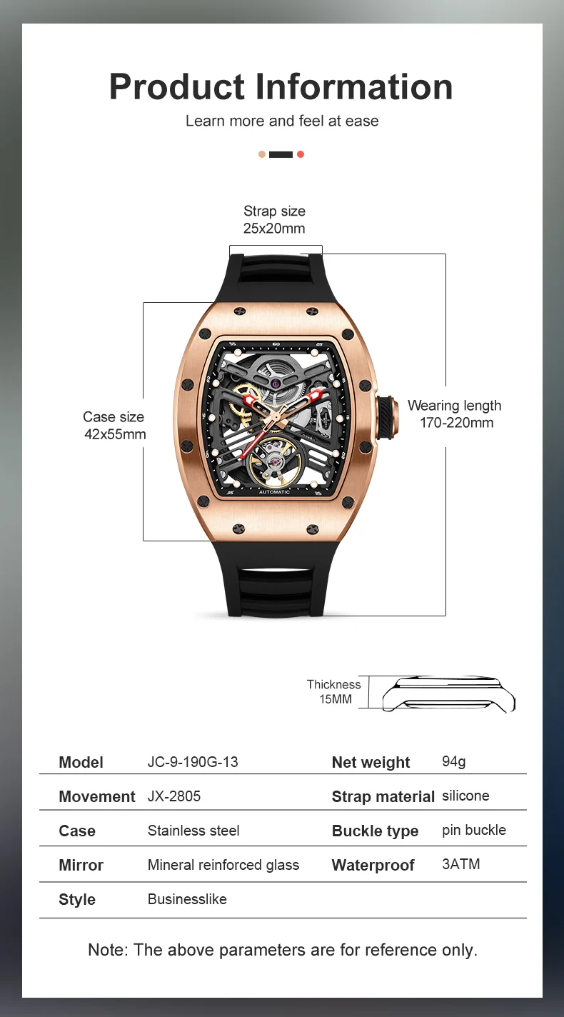 CHANCE 919013 Automatic Men’s Watch – Luminous Skeleton Dial, Stainless Steel Case
