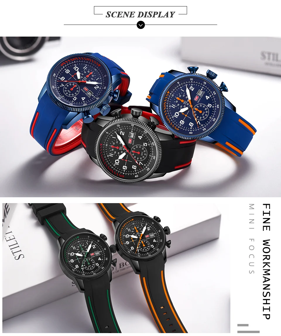 Mini Focus Luxury Silicone Sport Chronograph Men’s Quartz Watch | Waterproof Multifunction Business Wristwatch