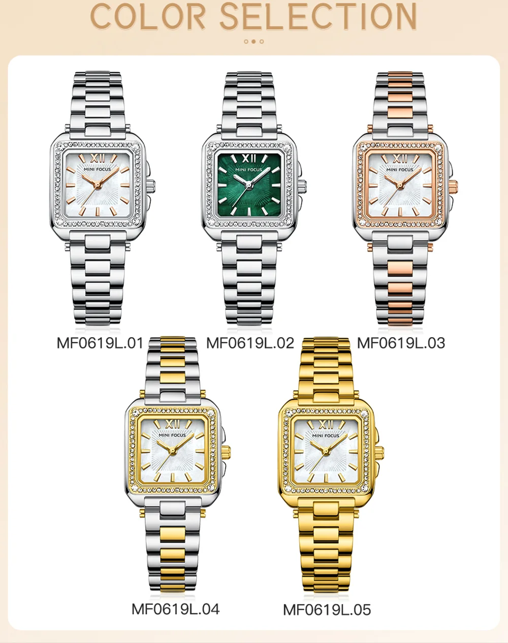 MINI FOCUS MF0619L women's Quartz Watch 28mm Steel