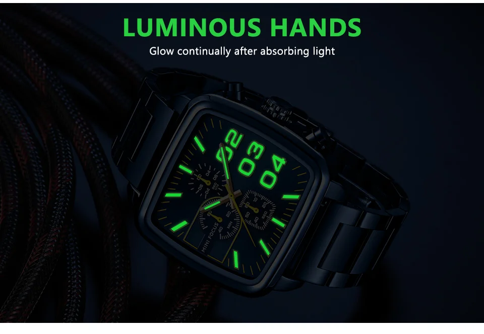 MINI FOCUS Quartz Waterproof Luminous Brand Men's Watches Stainless Steel Chronograph Multi-functional Wristwatches