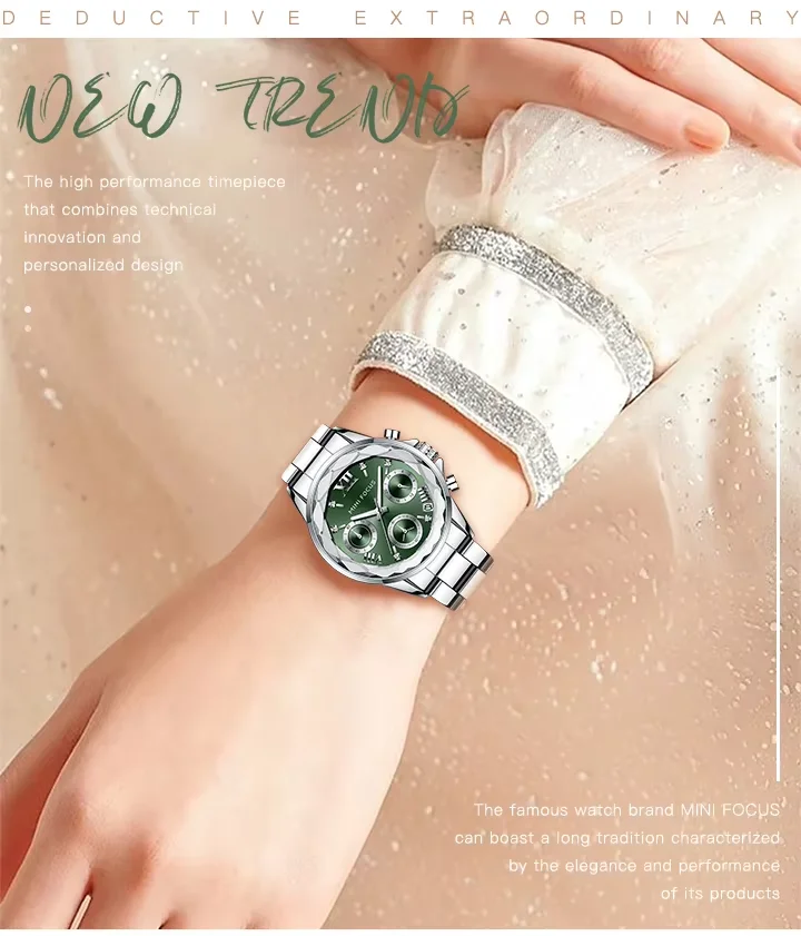 High-End Ladies Chronograph Watch &ndash; MINI FOCUS MF0466L Stainless Steel Strap  3 ATM Waterproof