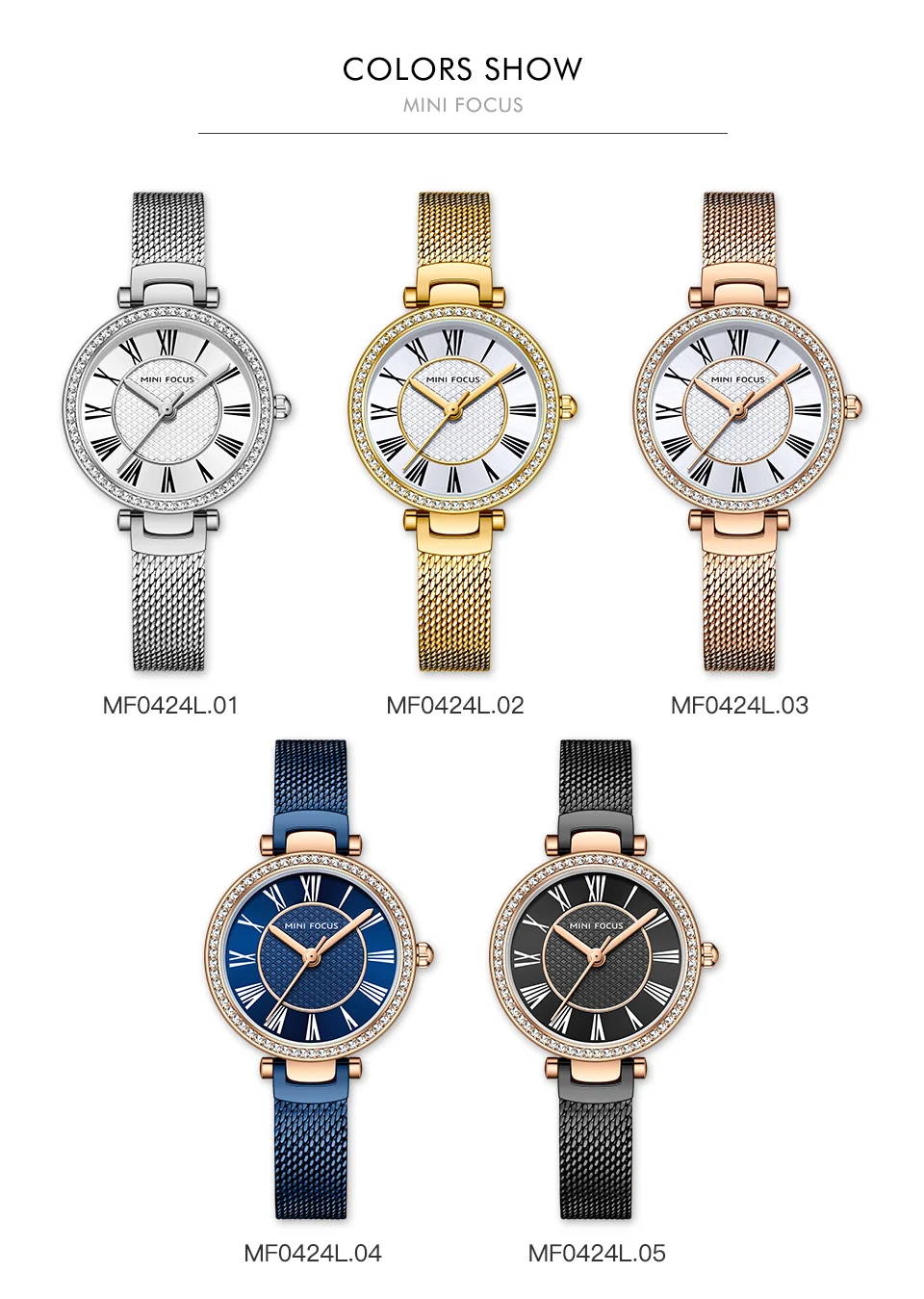 MINI FOCUS MF0423L White Dial Women&rsquo;s Quartz Watch with Stainless Steel Strap and Analog Display for Wholesale