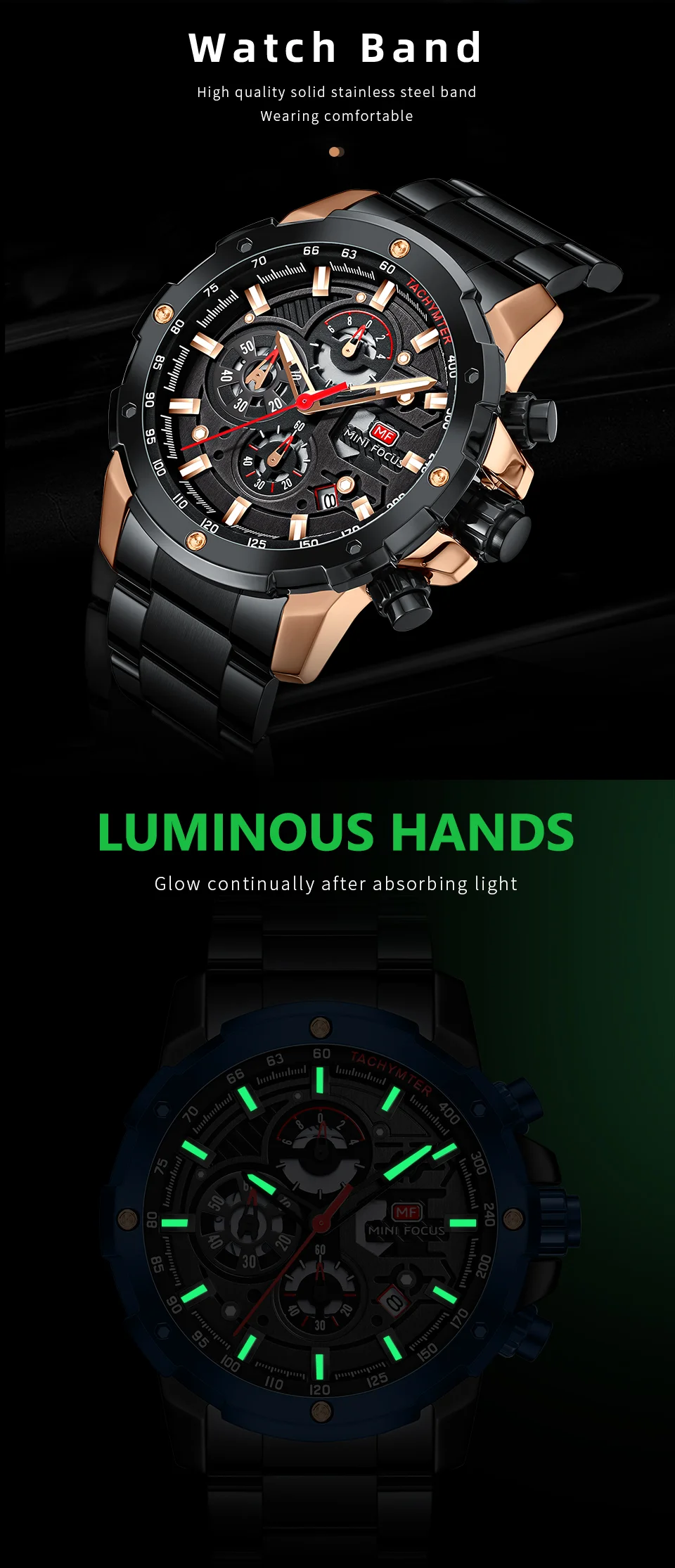 Luxury Sport Chronograph Men's Quartz Watch with Stainless Steel Band – MINI FOCUS Global Supplier