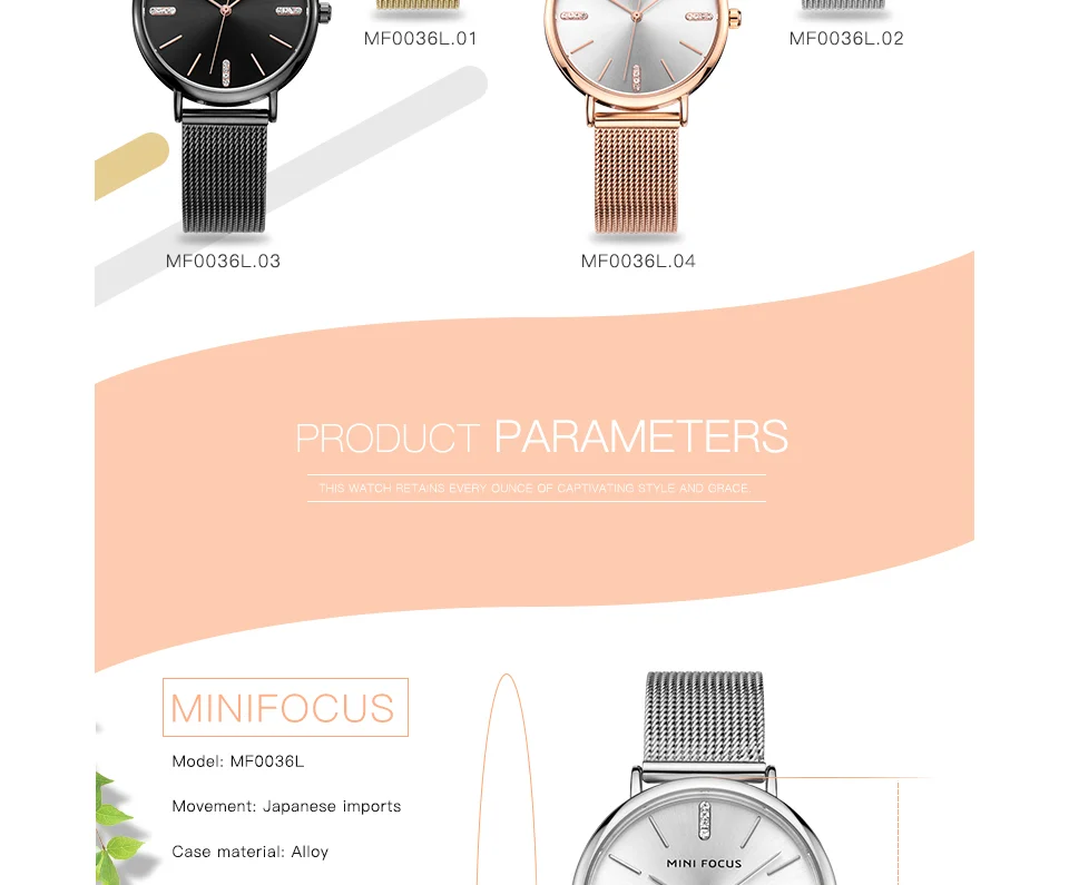 MINI FOCUS MF0036L Luxury Ladies Watch | Diamond Dial Gold Mesh Band | Factory Direct Wholesale