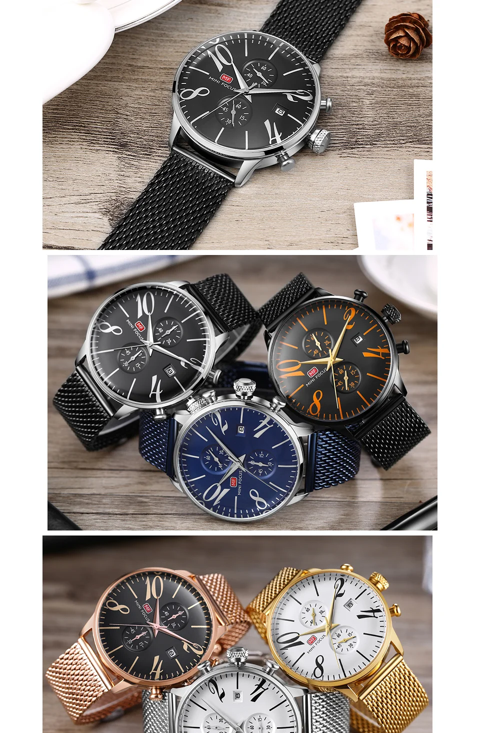 Mini Focus MF0135G Dual Time Men’s Watch | Waterproof Multi-Time Zone Quartz Watch Wholesale