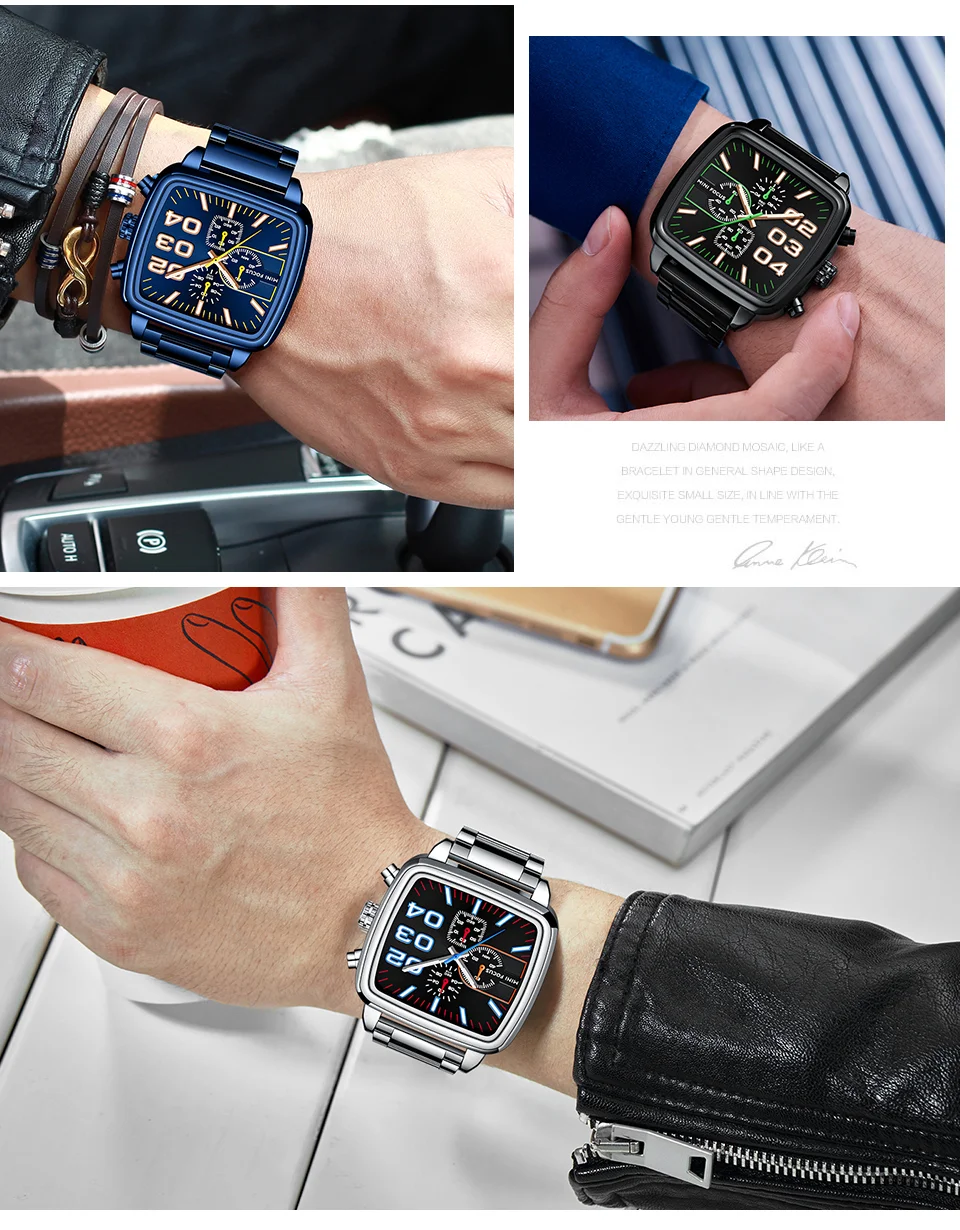 MINI FOCUS Quartz Waterproof Luminous Brand Men's Watches Stainless Steel Chronograph Multi-functional Wristwatches