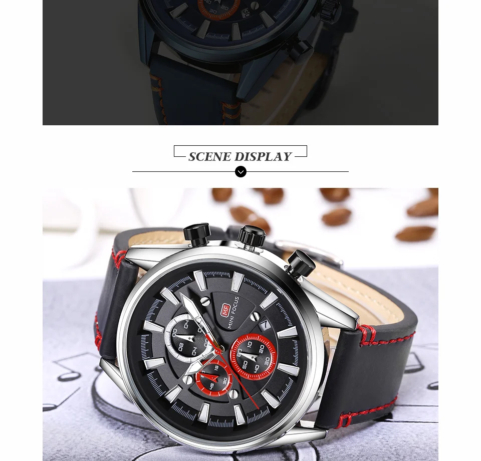 Mini Focus MF0083G Men's Fashion Watch | Genuine Leather Strap, Luminous Hands, Waterproof Quartz Movement, ODM Available