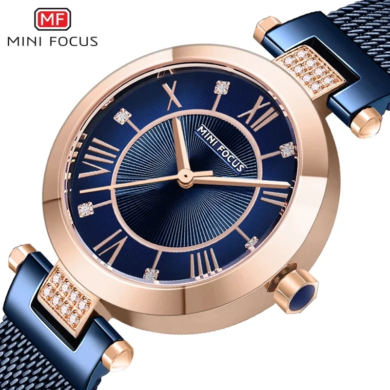Mini Focus Ladies Luxury Diamond Quartz Watch Golden Mesh