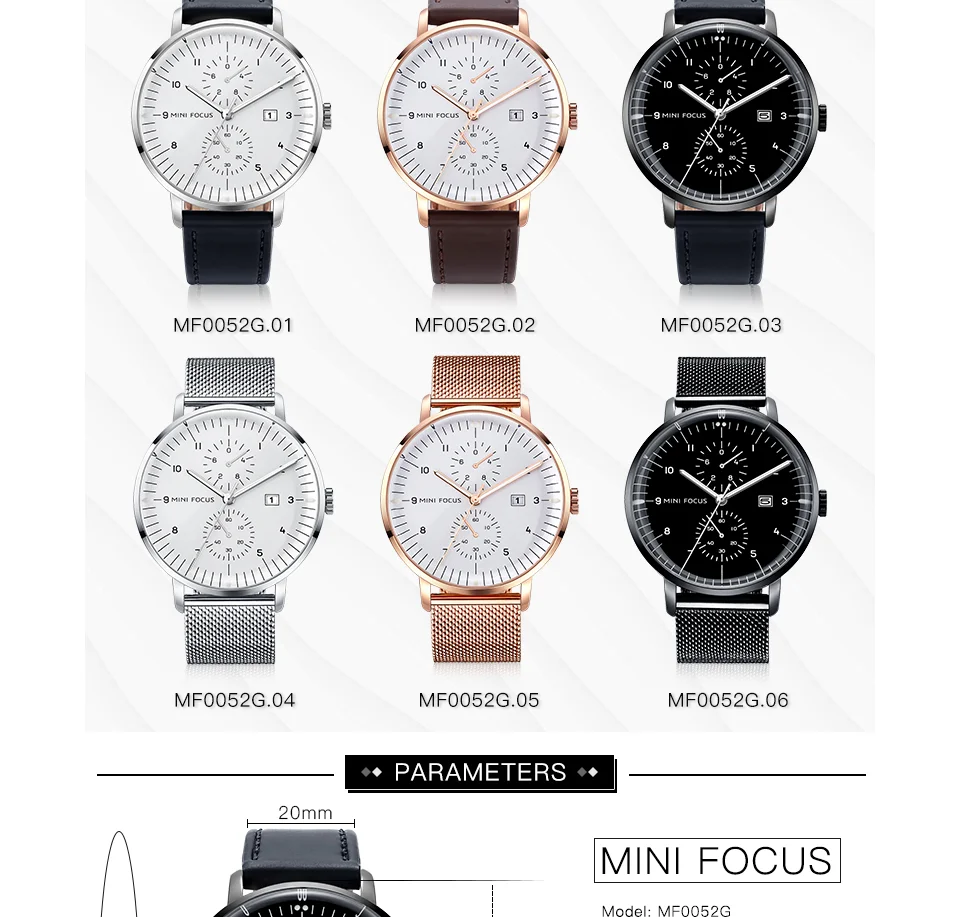 Mini Focus MF0052G Men's Business Quartz Watch | Leather Strap Calendar Design | Factory Direct Wholesale