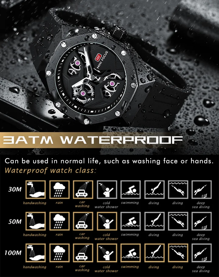 Mini Focus Sporty Quartz Watch for Men Waterproof Silicone Strap OEM Supplier