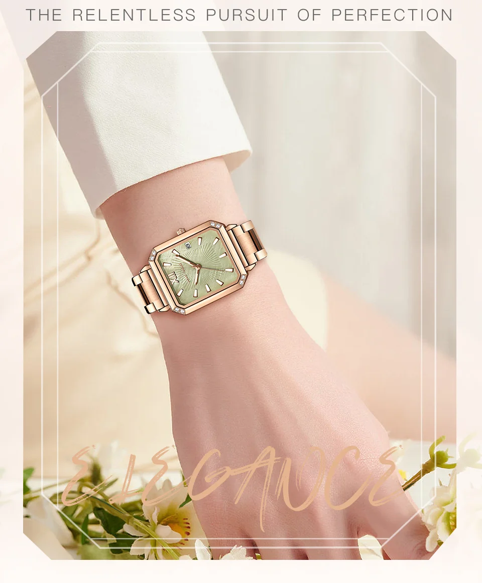 Elegant Square Ladies Watch – MINI FOCUS MF0472L Stainless Steel Strap Date Display Quartz Wristwatch