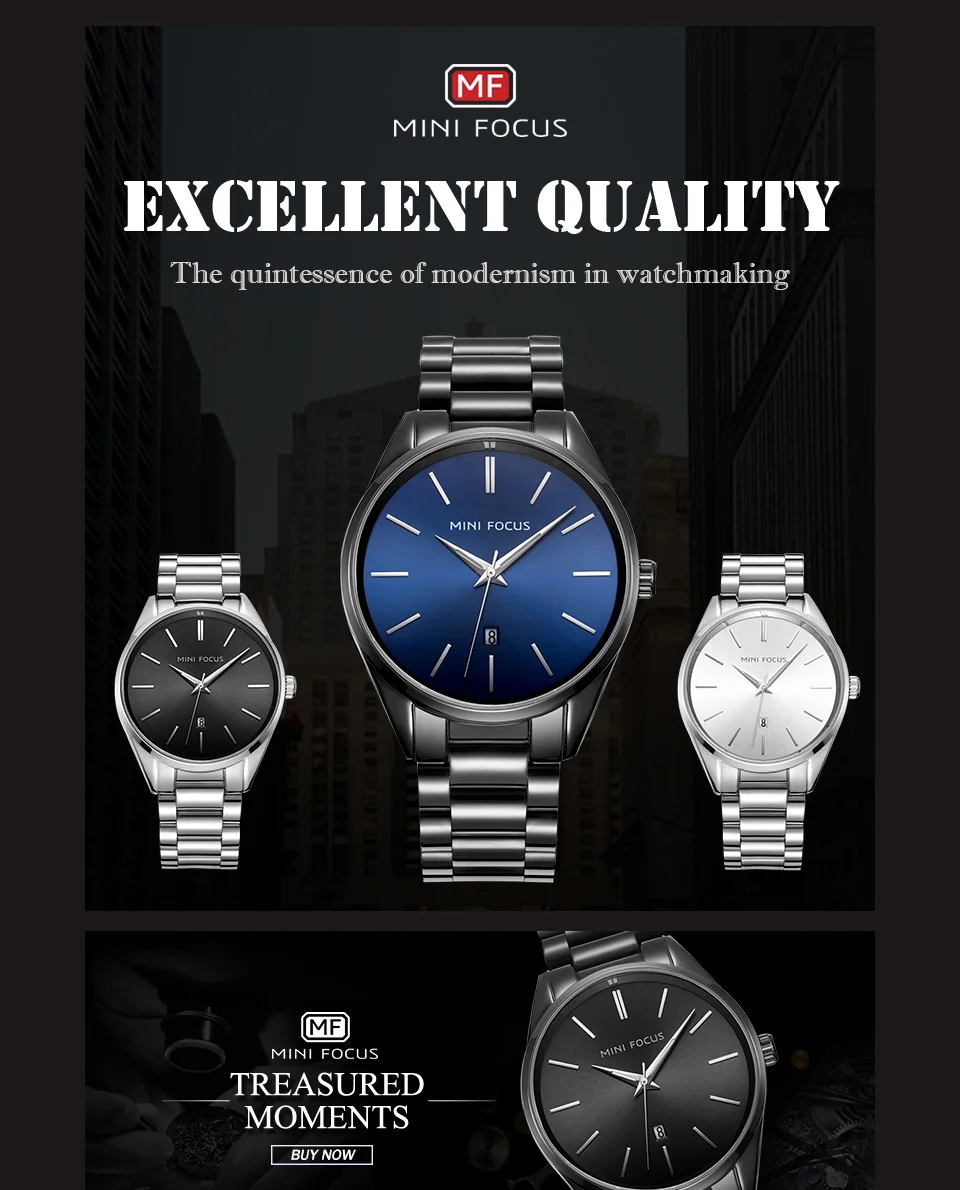 Mini Focus MF0050G Men's Quartz Business Watch | Minimalist Stainless Steel Chain | Factory Wholesale