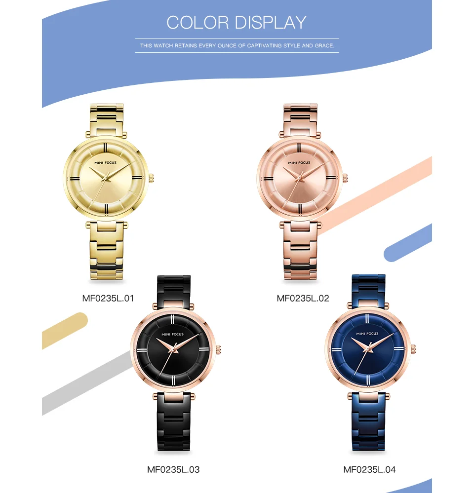 Mini Focus MF0235L Women’s Trendy Quartz Watch | Multi-Color Stainless Steel Strap | Ready to Ship OEM Factory