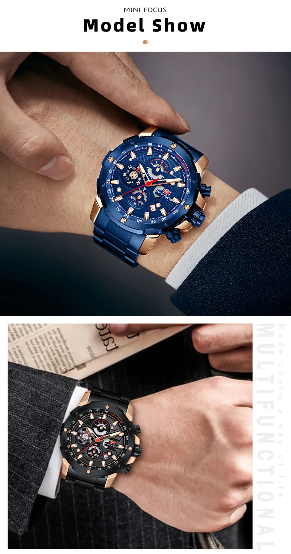 Luxury Sport Chronograph Men's Quartz Watch with Stainless Steel Band – MINI FOCUS Global Supplier
