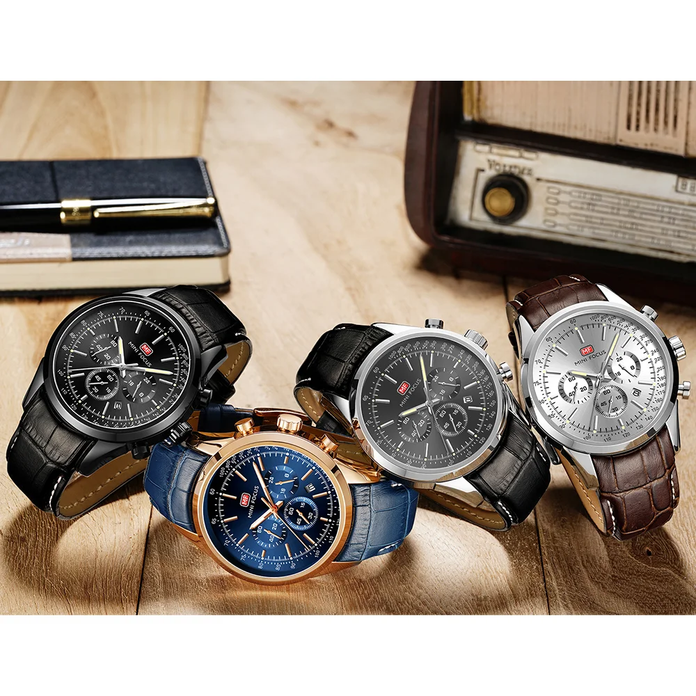 Mini Focus MF0116G Men’s Casual Quartz Watch | Waterproof Auto Date Leather Wristwatch | Factory Wholesale Custom