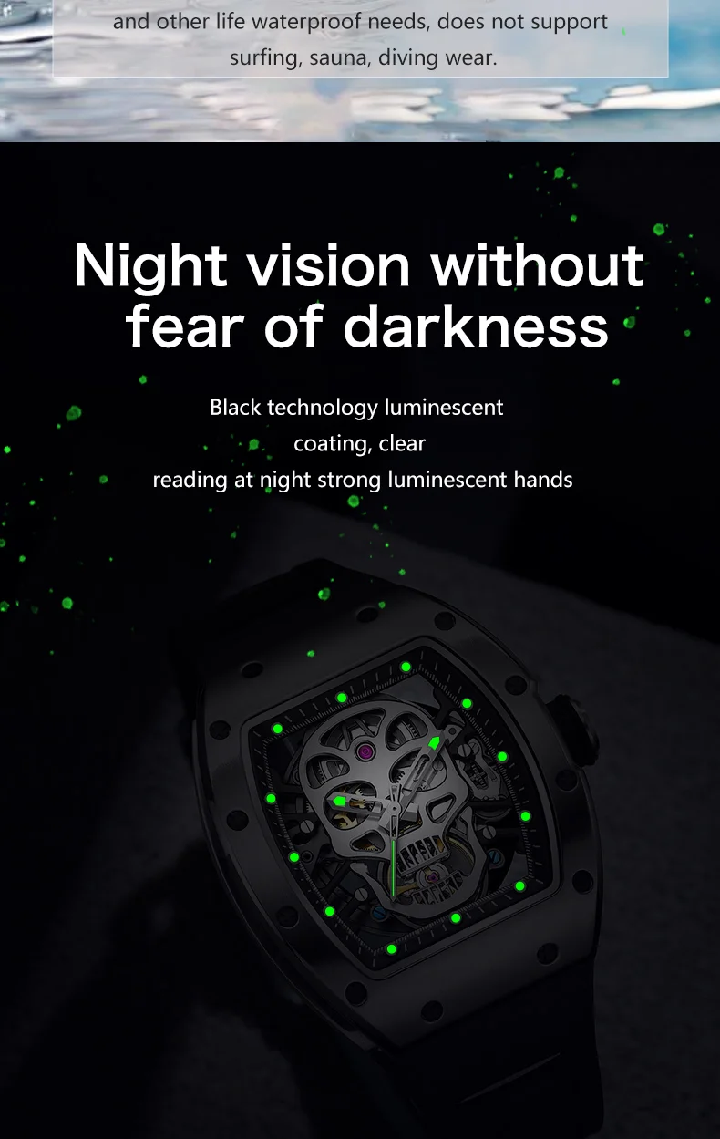 CHANCE 90907 Men’s Carbon Fiber Automatic Watch – Luxury Hollow Dial, Waterproof Mechanical Timepiece