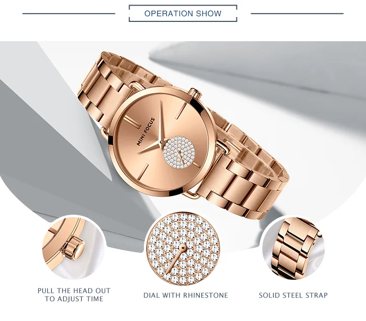 MINI FOCUS MF0222L Fashion Rose Gold Women’s Watch | Luxury Waterproof Steel Wristwatch Factory Wholesale